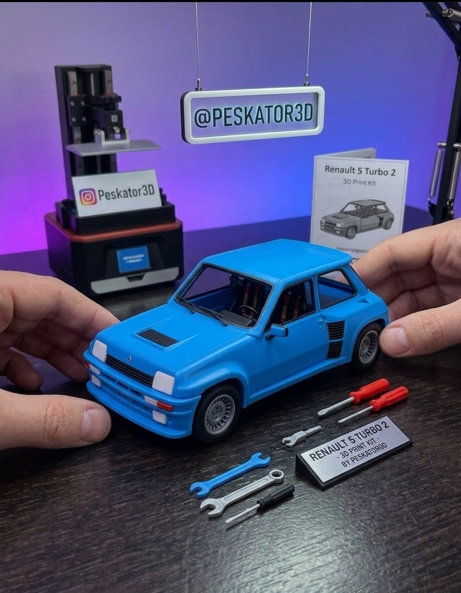 Maqueta Renault 5 Turbo 2 impresa en 3D a escala y personalizada en color